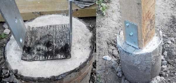 Как крепить опорные столбы к бетонным сваям - один из вариантов
