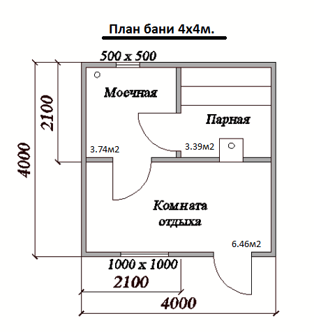 План бани 400x400 см