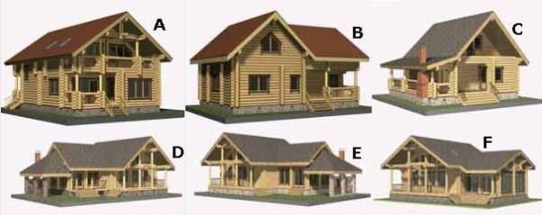 Проектов множество и определяющим, конечно, является цена – в два этажа (A, B, C), с крыльцом (B, C, D), с печью (D, E), с большими комнатами отдыха (D, E, F)