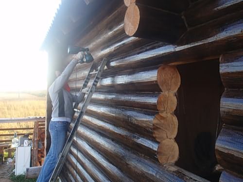Обработка деревянного сруба лакированным защитным покрытием
