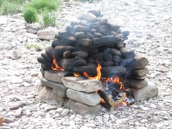 Нагрев камней с помощью открытого огня