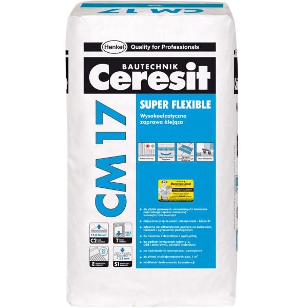 Для крепления керамической и керамогранитных плиток подойдет клей Ceresit CM 17