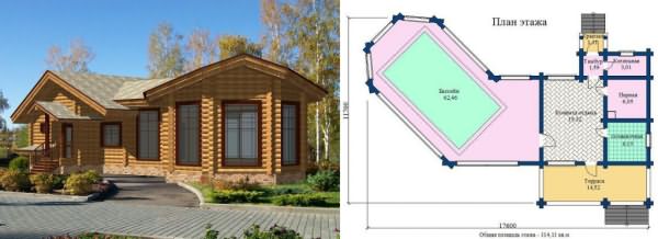 Пример на фото можно уже отнести к разряду «Проекты деревянных домов с баней» - здесь уже есть и бассейн